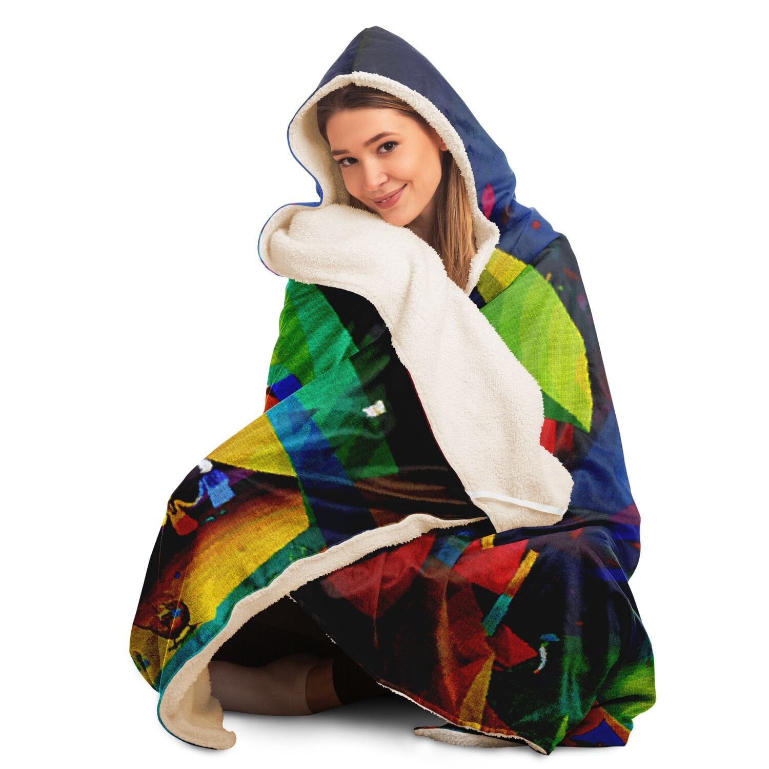 Cozy Campers Hooded Blanket being worn by a girl