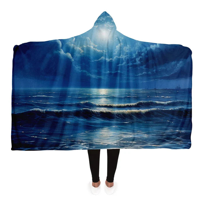 Ocean Waves Unisex Soft and Cozy Adult Hooded Blanket