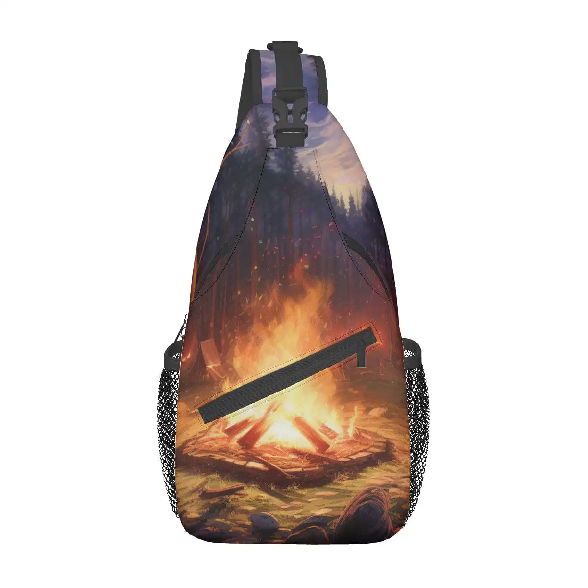 Campfire Patterned Waterproof Chest Bag With Thickened Straps