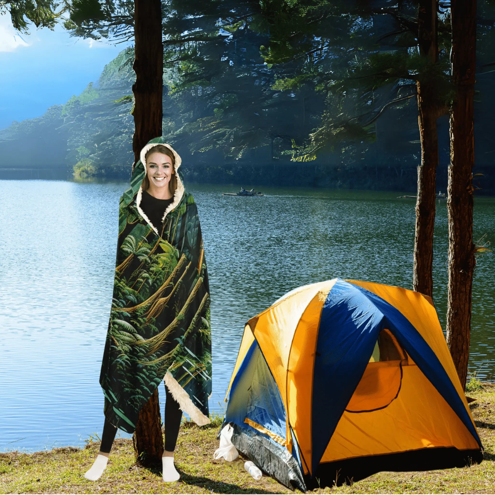 Camping Under River Walk Adult Hooded Blanket