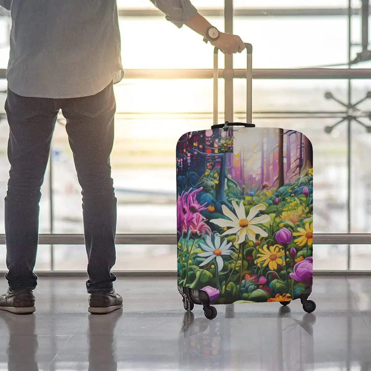 Flower Printed Unisex Luggage Cover and Tag Set