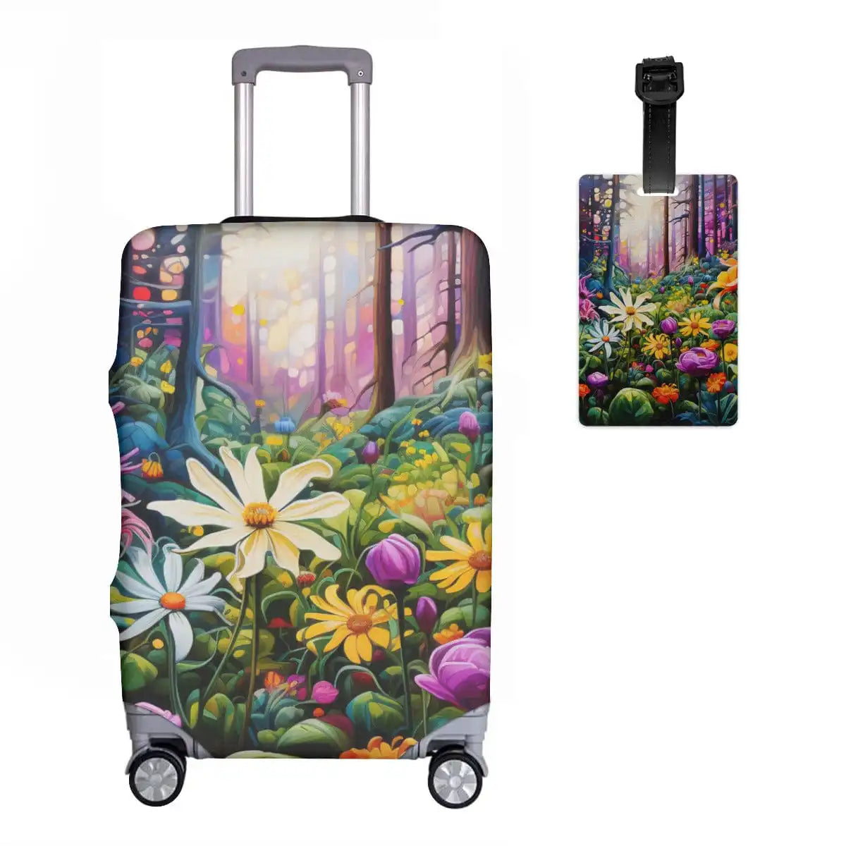 Flower Field Patterned Unisex Luggage Cover and Tag Set