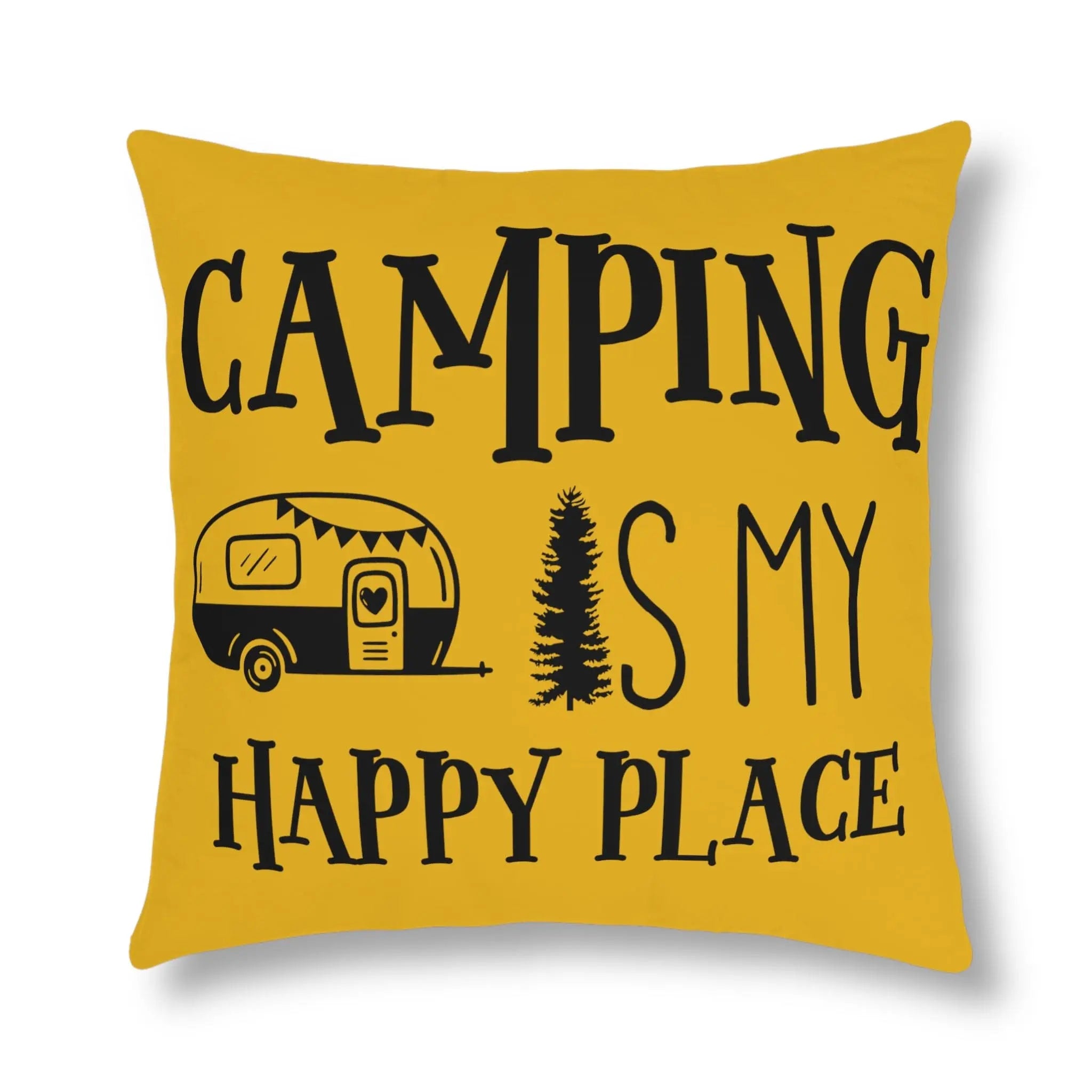 Camping Is My Happy Place Waterproof Pillow and Pillow Cover With Concealed Zipper